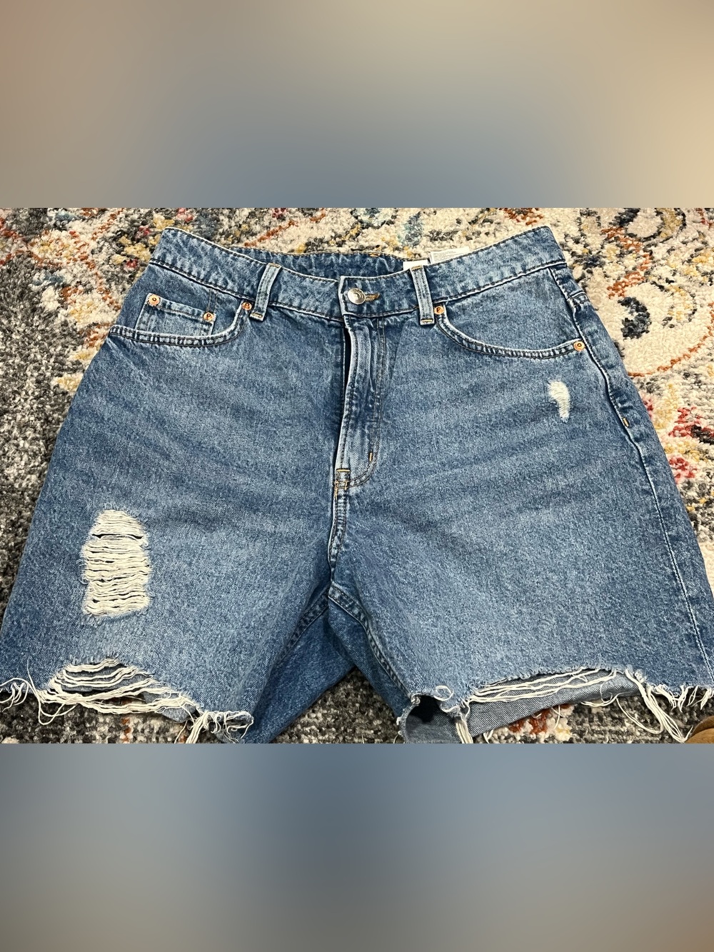H&M Women's Boyfriend Distressed Denim Shorts - Blue